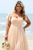 Load image into Gallery viewer, Apricot A Line Chiffon Pleated Maxi Bridesmaid Dress with Slit