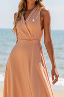 Load image into Gallery viewer, Sunset Chiffon Spaghetti Straps A Line Maxi Bridesmaid Dress