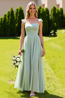 Load image into Gallery viewer, Sage Green Chiffon Spaghetti Straps A Line Maxi Bridesmaid Dress