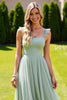 Load image into Gallery viewer, Sage Green Chiffon Spaghetti Straps A Line Maxi Bridesmaid Dress