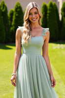 Load image into Gallery viewer, Sage Green Chiffon Spaghetti Straps A Line Maxi Bridesmaid Dress
