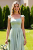 Load image into Gallery viewer, Sage Green Chiffon Spaghetti Straps A Line Maxi Bridesmaid Dress