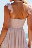 Load image into Gallery viewer, Candy Pink A Line Keyhole Maxi Bridesmaid Dress