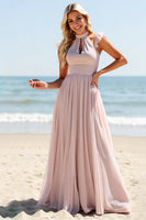 Load image into Gallery viewer, Candy Pink A Line Keyhole Maxi Bridesmaid Dress