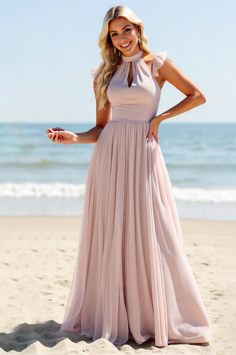 Load image into Gallery viewer, Candy Pink A Line Keyhole Maxi Bridesmaid Dress