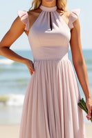 Load image into Gallery viewer, Candy Pink A Line Keyhole Maxi Bridesmaid Dress