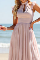 Load image into Gallery viewer, Candy Pink A Line Keyhole Maxi Bridesmaid Dress