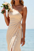 Load image into Gallery viewer, Apricot Sheath One Shoulder Ruched Maxi Bridesmaid Dress with Slit