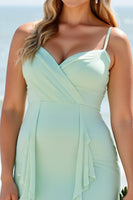 Load image into Gallery viewer, Mint Green Chiffon A Line Maxi Bridesmaid Dress with Ruffles