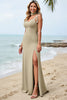 Load image into Gallery viewer, Olive Sheath Satin Spaghetti Straps Maxi Bridesmaid Dress with Slit