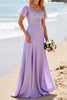 Load image into Gallery viewer, Lilac Satin A Line Maxi Bridesmaid Dress with Beading