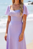 Load image into Gallery viewer, Lilac Satin A Line Maxi Bridesmaid Dress with Beading