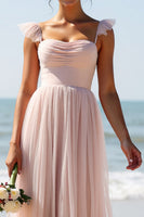 Load image into Gallery viewer, Candy Pink A Line Pleated Maxi Bridesmaid Dress with Slit