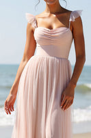 Load image into Gallery viewer, Candy Pink A Line Pleated Maxi Bridesmaid Dress with Slit