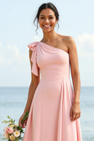 Load image into Gallery viewer, Blush One Shoulder Boho Maxi Bridesmaid Dress with Ruffles