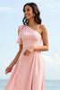 Load image into Gallery viewer, Blush One Shoulder Boho Maxi Bridesmaid Dress with Ruffles
