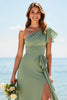 Load image into Gallery viewer, Dusty Sage Sheath Chiffon Boho Maxi Bridesmaid Dress with Slit