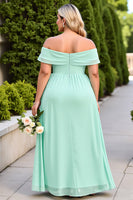 Load image into Gallery viewer, Mint Green A-Line Chiffon Plus Size Maxi Bridesmaid Dress with Slit