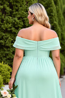 Load image into Gallery viewer, Mint Green A-Line Chiffon Plus Size Maxi Bridesmaid Dress with Slit