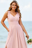 Load image into Gallery viewer, Candy Pink Chiffon V-Neck Boho Maxi Bridesmaid Dress with Slit