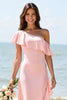 Load image into Gallery viewer, Candy Pink Sheath Boho Maxi Bridesmaid Dress with Ruffles