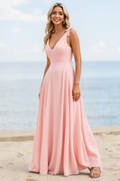 Load image into Gallery viewer, Candy Pink Boho Maxi Bridesmaid Dress with Bows