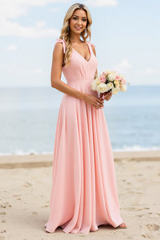 Candy Pink Boho Maxi Bridesmaid Dress with Bows