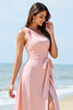 Load image into Gallery viewer, One Shoulder Candy Pink Chiffon Boho Maxi Bridesmaid Dress with Slit