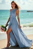 Load image into Gallery viewer, Green One Shoulder Ruched Boho Maxi Bridesmaid Dress with Slit