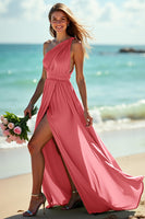 Load image into Gallery viewer, Lilac Ruched One Shoulder Boho Maxi Bridesmaid Dress with Slit