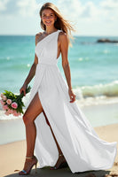 Load image into Gallery viewer, Lilac Ruched One Shoulder Boho Maxi Bridesmaid Dress with Slit