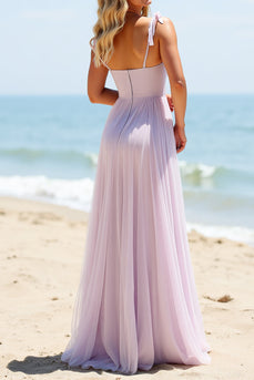 Lilac Chiffon A-Line Spaghetti Straps Boho Maxi Bridesmaid Dress