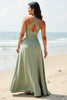 Load image into Gallery viewer, A Line Dusty Sage Boho Maxi Bridesmaid Dress with Ruffles