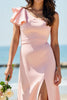 Load image into Gallery viewer, Satin Blush Boho Maxi Ruffled Bridesmaid Dress with Slit