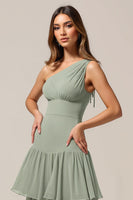 Load image into Gallery viewer, One Shoulder Tiered Sage Green Maxi Bridesmaid Dress with Ruffles