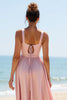 Load image into Gallery viewer, V-Neck Candy Pink Boho Maxi Bridesmaid Dress with Pleats