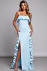 Load image into Gallery viewer, Sky Blue Ruffled Mermaid Satin Maxi Bridesmaid Dress with Slit