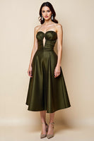Load image into Gallery viewer, Olive Satin A Line Strapless Keyhole Midi Prom Dress