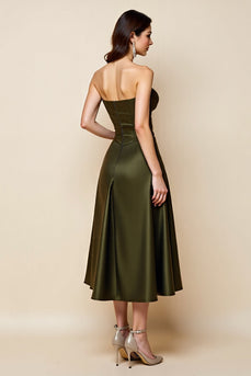 Olive Satin A Line Strapless Keyhole Midi Prom Dress