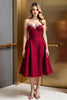 Load image into Gallery viewer, Dark Red A Line Satin Corset Midi Prom Dress with Beading