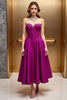 Load image into Gallery viewer, Fuchsia Corset A Line Satin Midi Cocktail Dress with Beading
