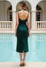 Load image into Gallery viewer, Pine Satin V Neck Beaded Midi Bodycon Prom Dress with Slit