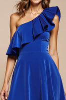 Load image into Gallery viewer, Royal Blue One Shoulder Ruffled A Line Short Prom Dress