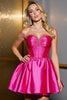 Load image into Gallery viewer, Fuchsia A Line Satin Strapless Short Corset Prom Dress