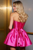 Load image into Gallery viewer, Fuchsia A Line Satin Strapless Short Corset Prom Dress