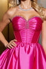 Load image into Gallery viewer, Fuchsia A Line Satin Strapless Short Corset Prom Dress