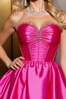 Load image into Gallery viewer, Fuchsia A Line Satin Strapless Short Corset Prom Dress