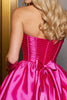 Load image into Gallery viewer, Fuchsia A Line Satin Strapless Short Corset Prom Dress