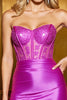 Load image into Gallery viewer, Fuchsia Satin Corset Bodycon Short Prom Dress with Lace