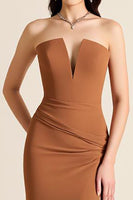 Load image into Gallery viewer, Brown Sheath V Neck Long Formal Dress with Slit